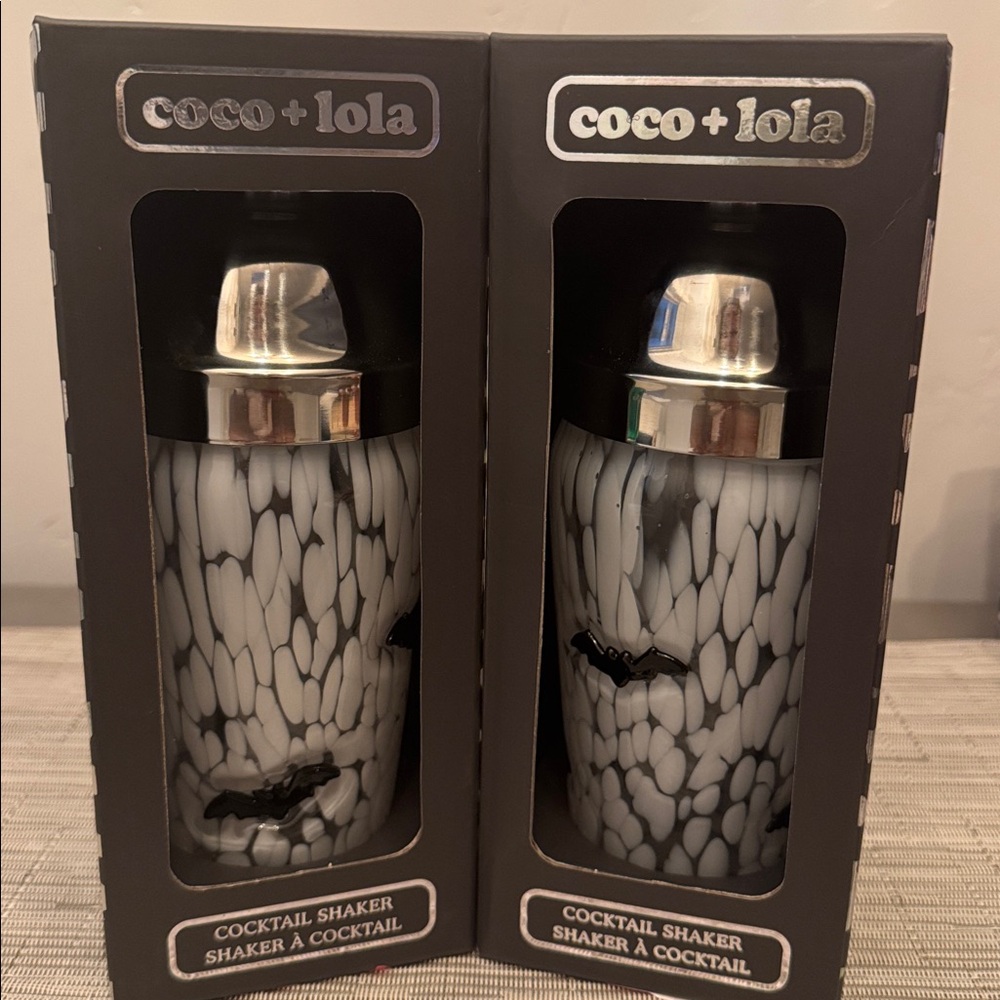 Halloween Coco + Lola Cocktail Shakers (2) With Bat. Stainless Steel. New.